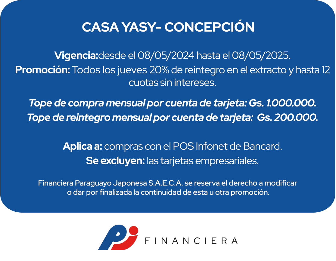 Casa Yasy 20% Reintegro Supermercado Jueves Concepcion