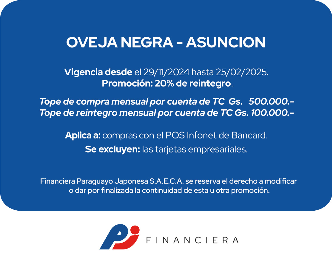 Oveja Negra 20% Reintegro Gastronomía Todos Los Días Asuncion