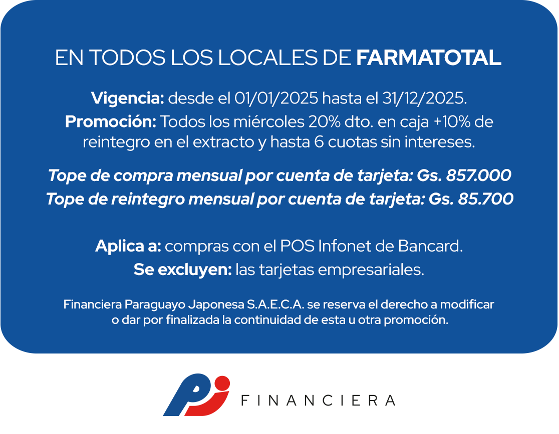 Farmatotal 30% Ahorro hasta 6 Cuotas Farmacias Miércoles
