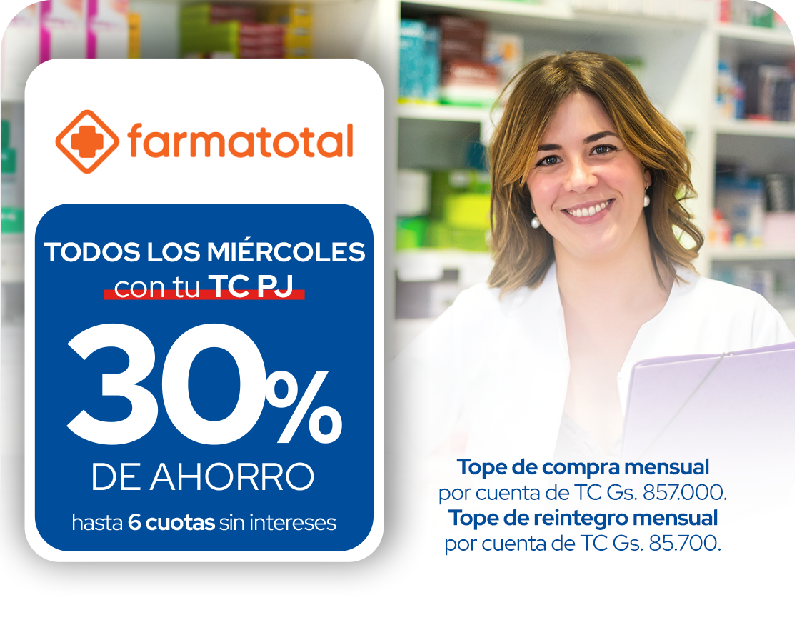 Farmatotal 30% Ahorro hasta 6 Cuotas Farmacias Miércoles