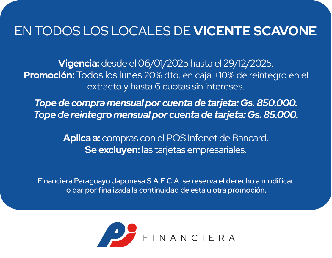 Vicente Scavone 30% Ahorro hasta 6 Cuotas Farmacias Lunes