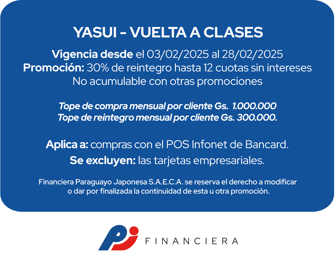 Yasui 30% Reintegro Vuelta a Clases